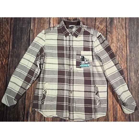 Monet Skateboards Heavy Flannel Button Up Shirt Jacket Shacket Dog Logo Men's S - Picture 1 of 13